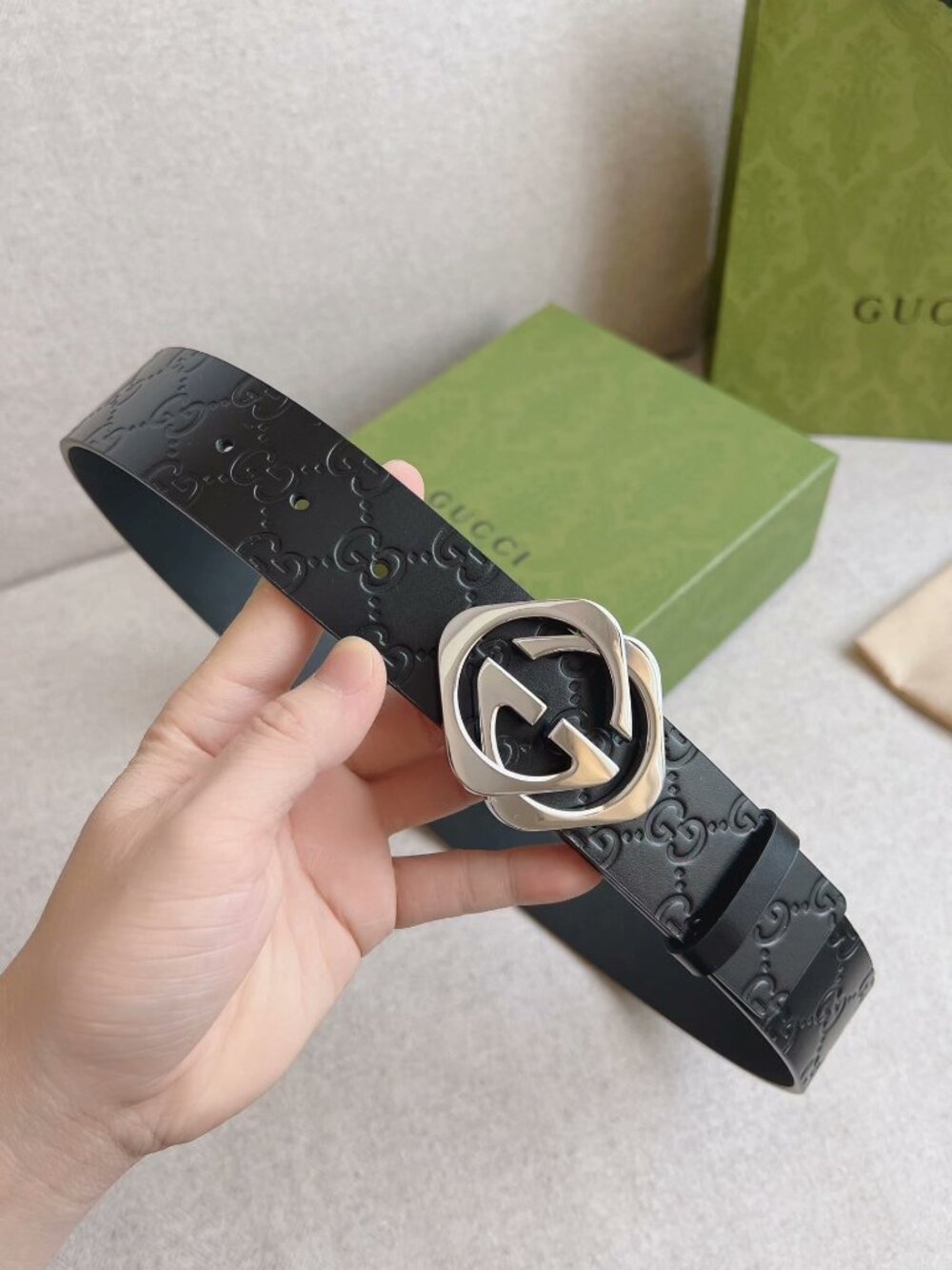 GUCCI Interlocking G Square Buckle Belt Size 85/34